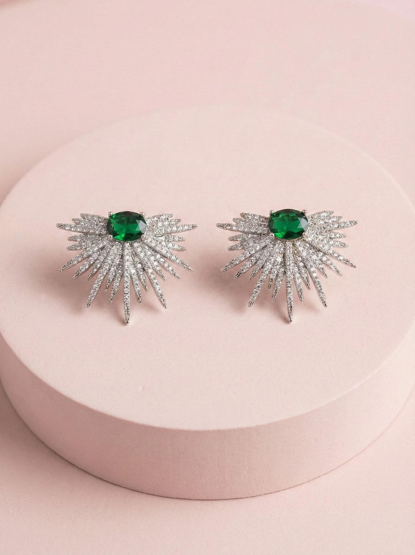 Green sun burst earrings Sparkly earrings bride earrings wedding earrings Starburst earrings Modern Bridal Jewelry Statement Earrings