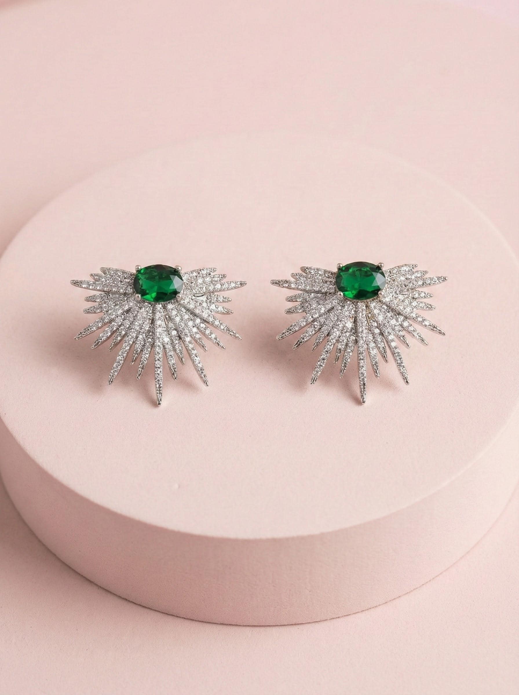 Green sun burst earrings Sparkly earrings bride earrings wedding earrings Starburst earrings Modern Bridal Jewelry Statement Earrings