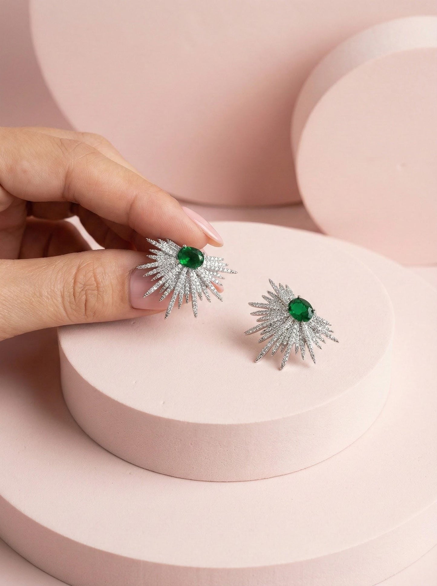 Green sun burst earrings Sparkly earrings bride earrings wedding earrings Starburst earrings Modern Bridal Jewelry Statement Earrings