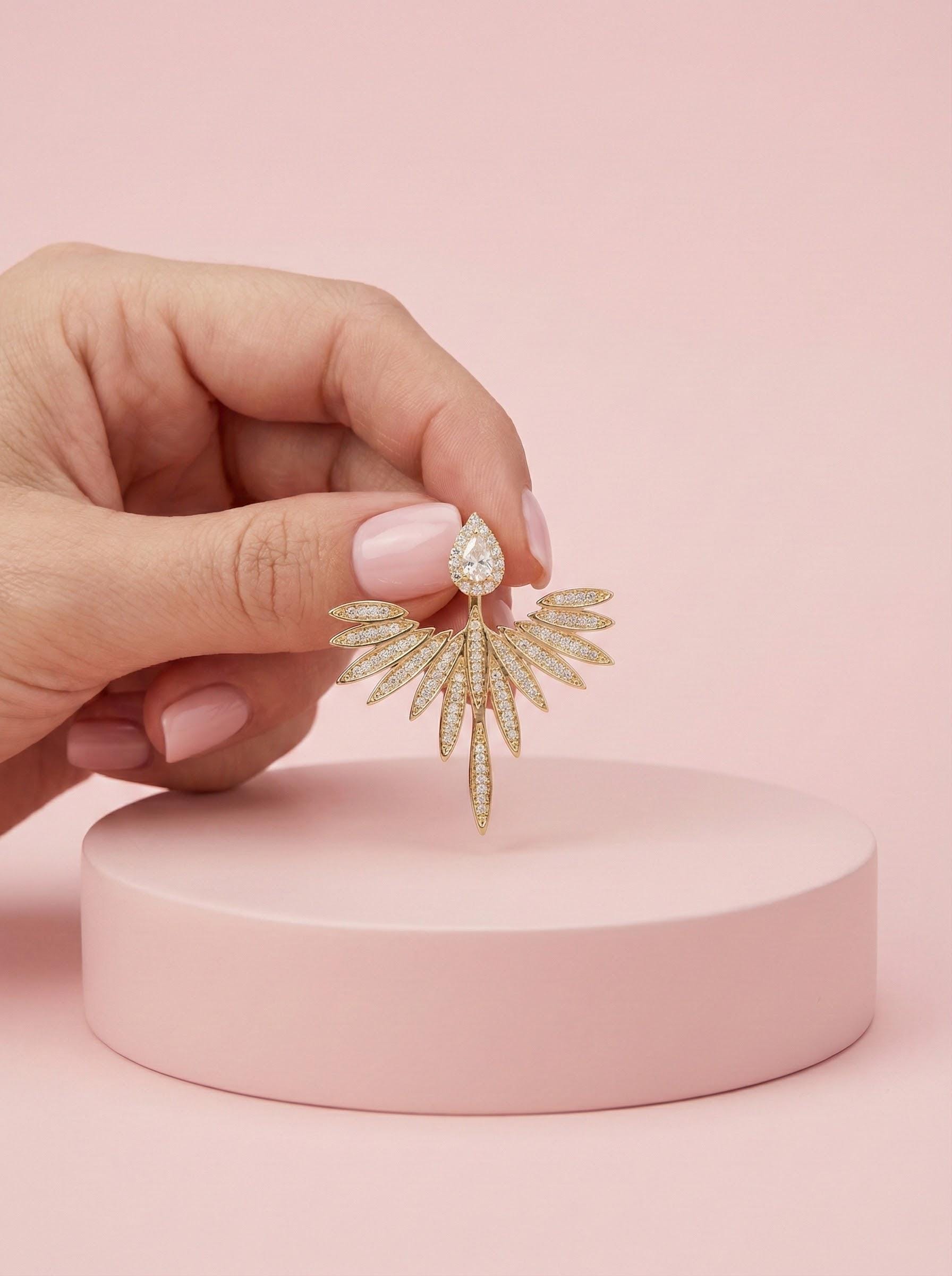 2 in 1 Angel Wing Jacket Earrings • CZ Teardrop Studs • Bridal Wedding Earrings • Gold or Silver Crystal Studs • Removable Jacket Earrings