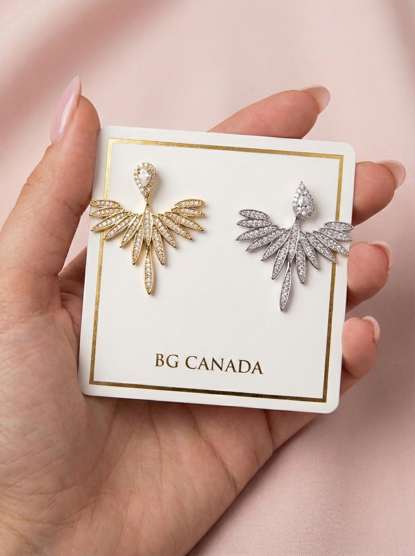 2 in 1 Angel Wing Jacket Earrings • CZ Teardrop Studs • Bridal Wedding Earrings • Gold or Silver Crystal Studs • Removable Jacket Earrings
