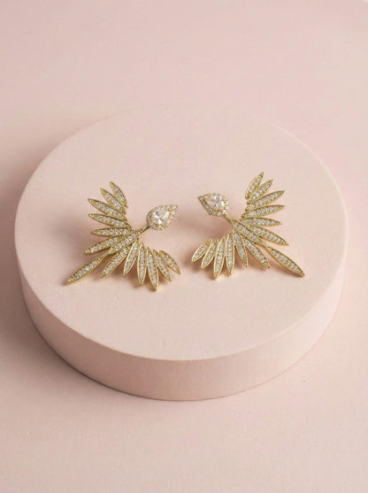 2 in 1 Angel Wing Jacket Earrings • CZ Teardrop Studs • Bridal Wedding Earrings • Gold or Silver Crystal Studs • Removable Jacket Earrings