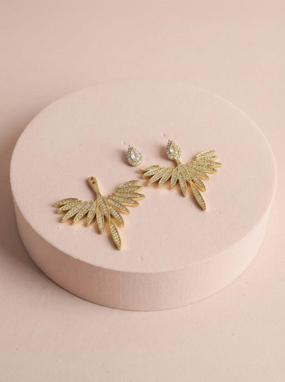 2 in 1 Angel Wing Jacket Earrings • CZ Teardrop Studs • Bridal Wedding Earrings • Gold or Silver Crystal Studs • Removable Jacket Earrings