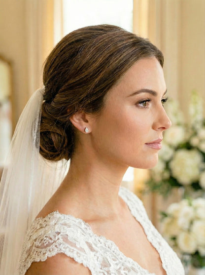 2 in 1 Angel Wing Jacket Earrings • CZ Teardrop Studs • Bridal Wedding Earrings • Gold or Silver Crystal Studs • Removable Jacket Earrings