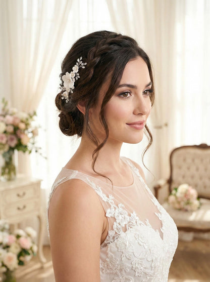 Wedding Comb Flower comb Bridal haircomb floral comb white floral hairpiece Wedding hair accessory Bridal Headpiece Wedding Flower Comb