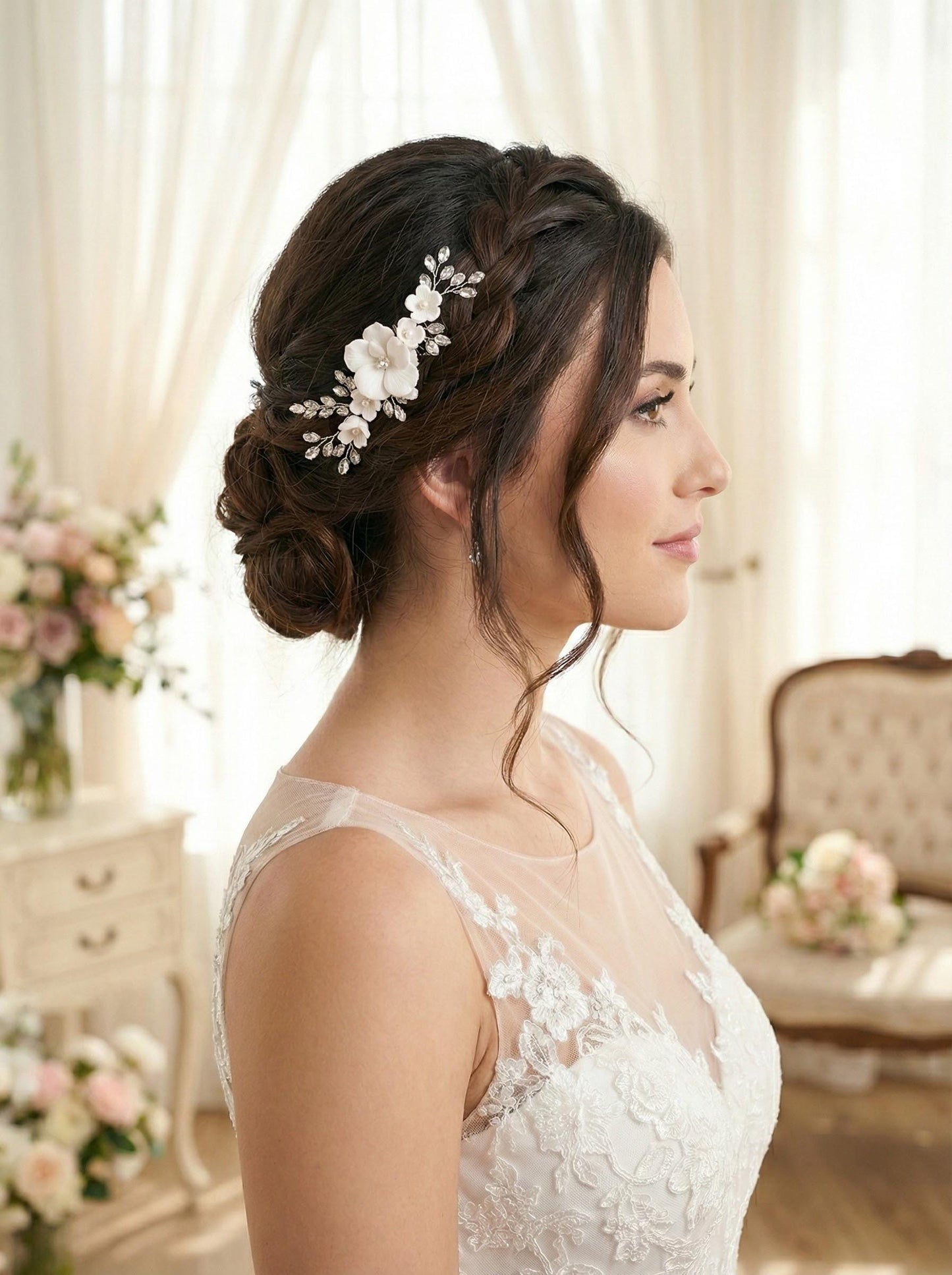 Wedding Comb Flower comb Bridal haircomb floral comb white floral hairpiece Wedding hair accessory Bridal Headpiece Wedding Flower Comb