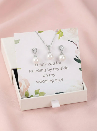 Pearl gift pearl earrings gift set bridalparty gift bridesmaids proposal gift set jewelry gift for her women jewelry gift