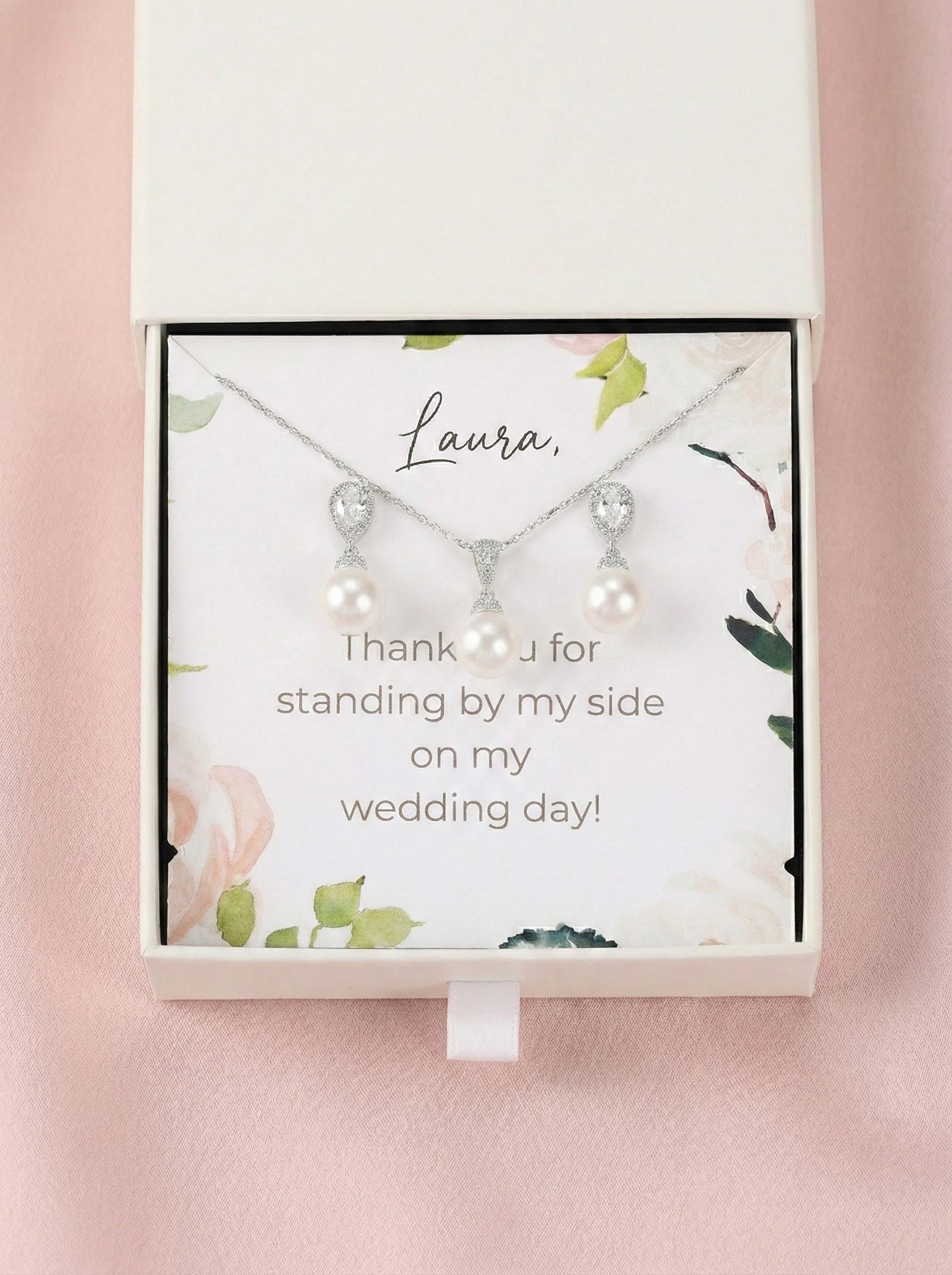 Pearl gift pearl earrings gift set bridalparty gift bridesmaids proposal gift set jewelry gift for her women jewelry gift