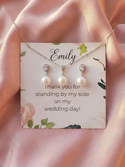 Pearl gift pearl earrings gift set bridalparty gift bridesmaids proposal gift set jewelry gift for her women jewelry gift