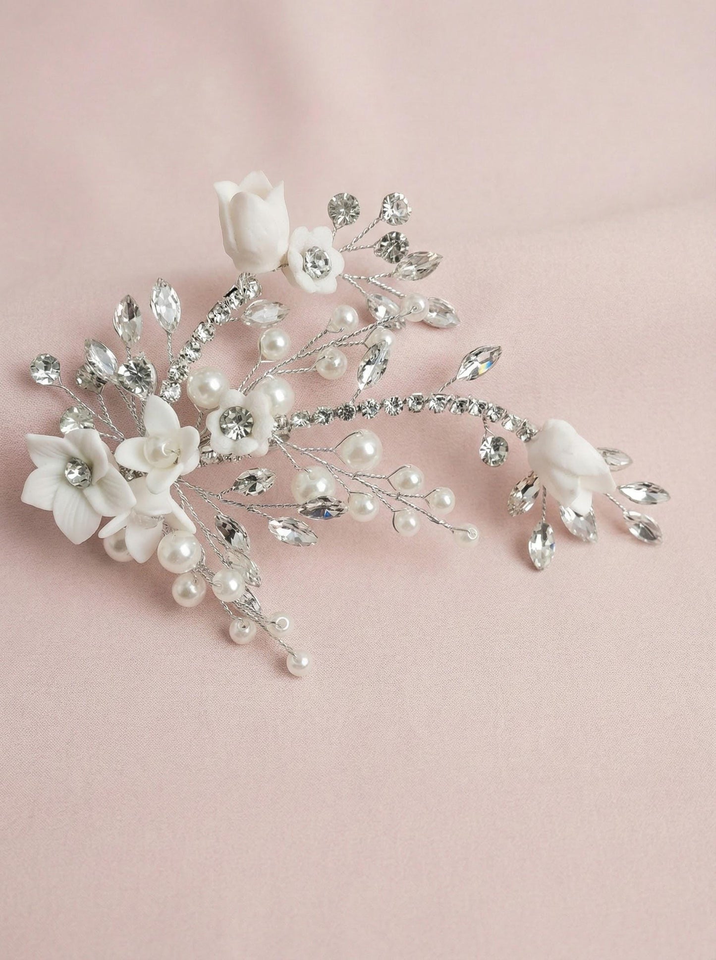 Bridal Hair Comb • Pearl & Crystal Floral Wedding Hairpiece • Flower Bridal Headpiece for Updo • Elegant Bridal Accessories • Curly Hair Fri