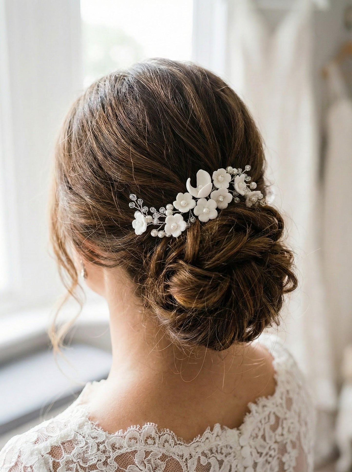 Floral hairvine wedding vine white flower hairpiece bridal vine hair accessories white floral hairpiece Boho Bridal Headband