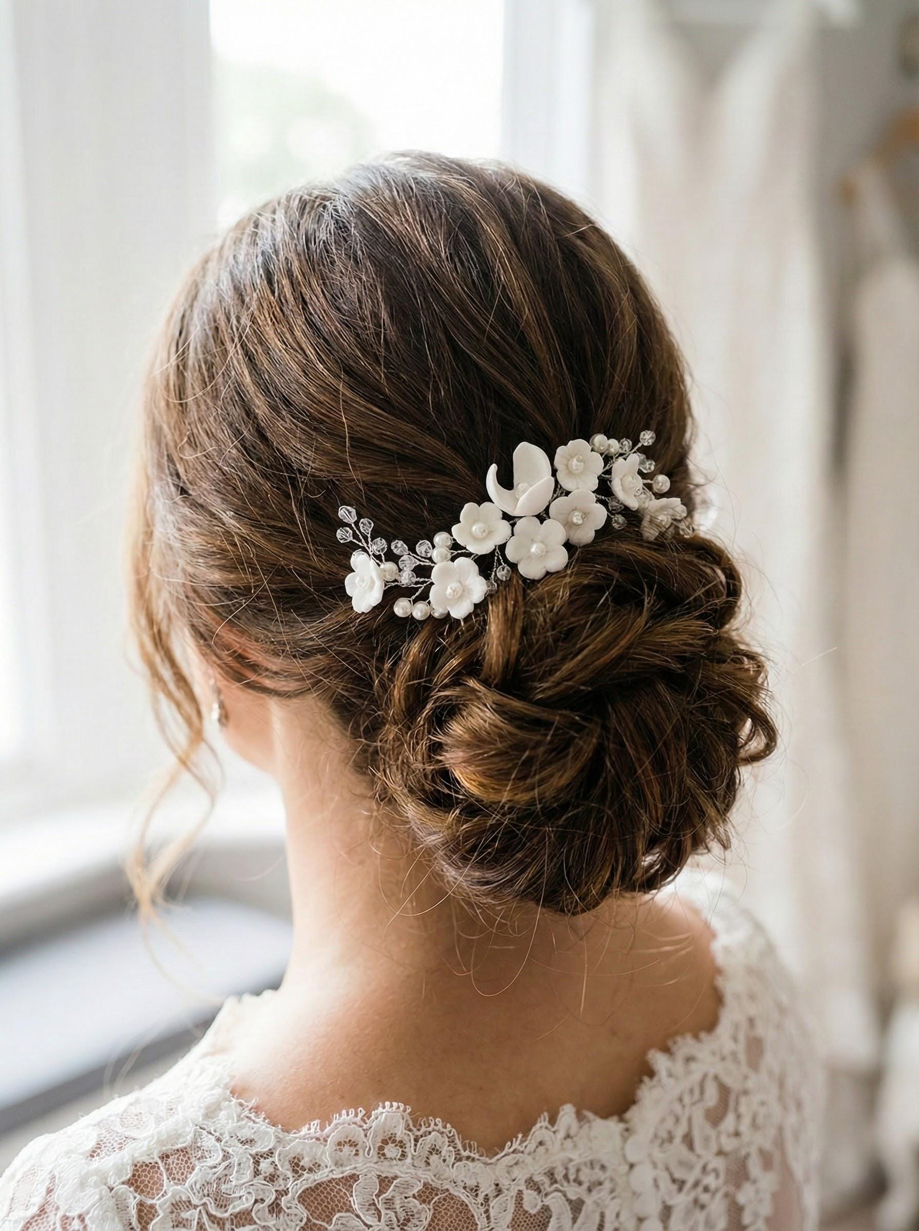 Floral hairvine wedding vine white flower hairpiece bridal vine hair accessories white floral hairpiece Boho Bridal Headband