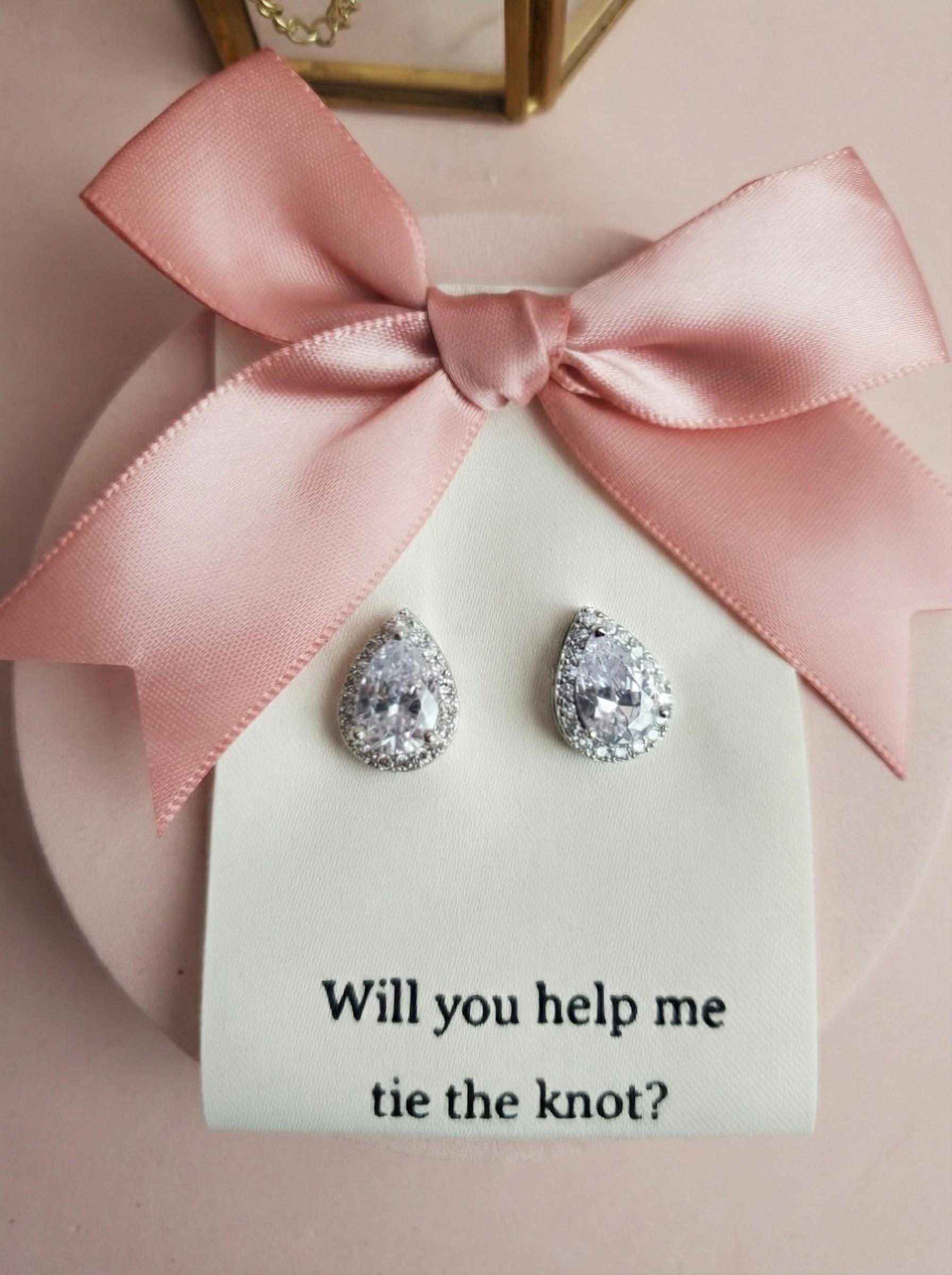 Bridesmaid Proposal gift bridalparty earrings Personalized Bridesmaid Earrings Custom Name Jewelry Card Wedding Party Thank You Gift Box