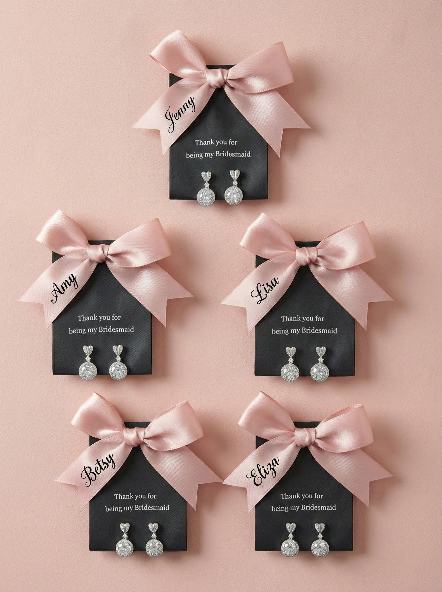 Personalized Bridesmaid Gifts • Custom Name heart Earrings • Bridal Party Jewelry • Bridesmaid Proposal Box Gift • Wedding Day Earrings