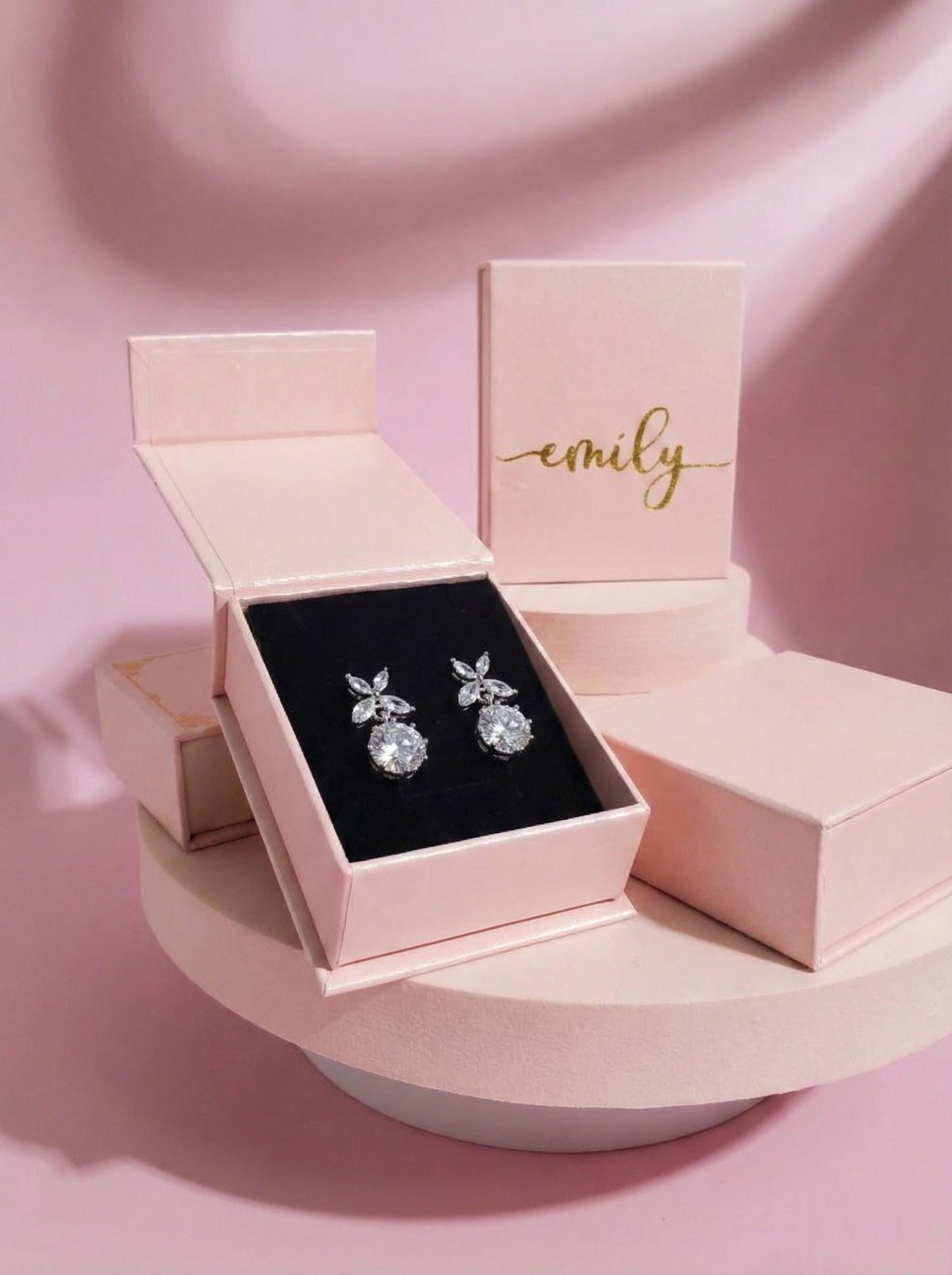 CZ Clover Drop Earrings Bridesmaid Proposal Gift for her custom name gift box personalized box Minimalist Bridal Jewelry Wedding Party Gift