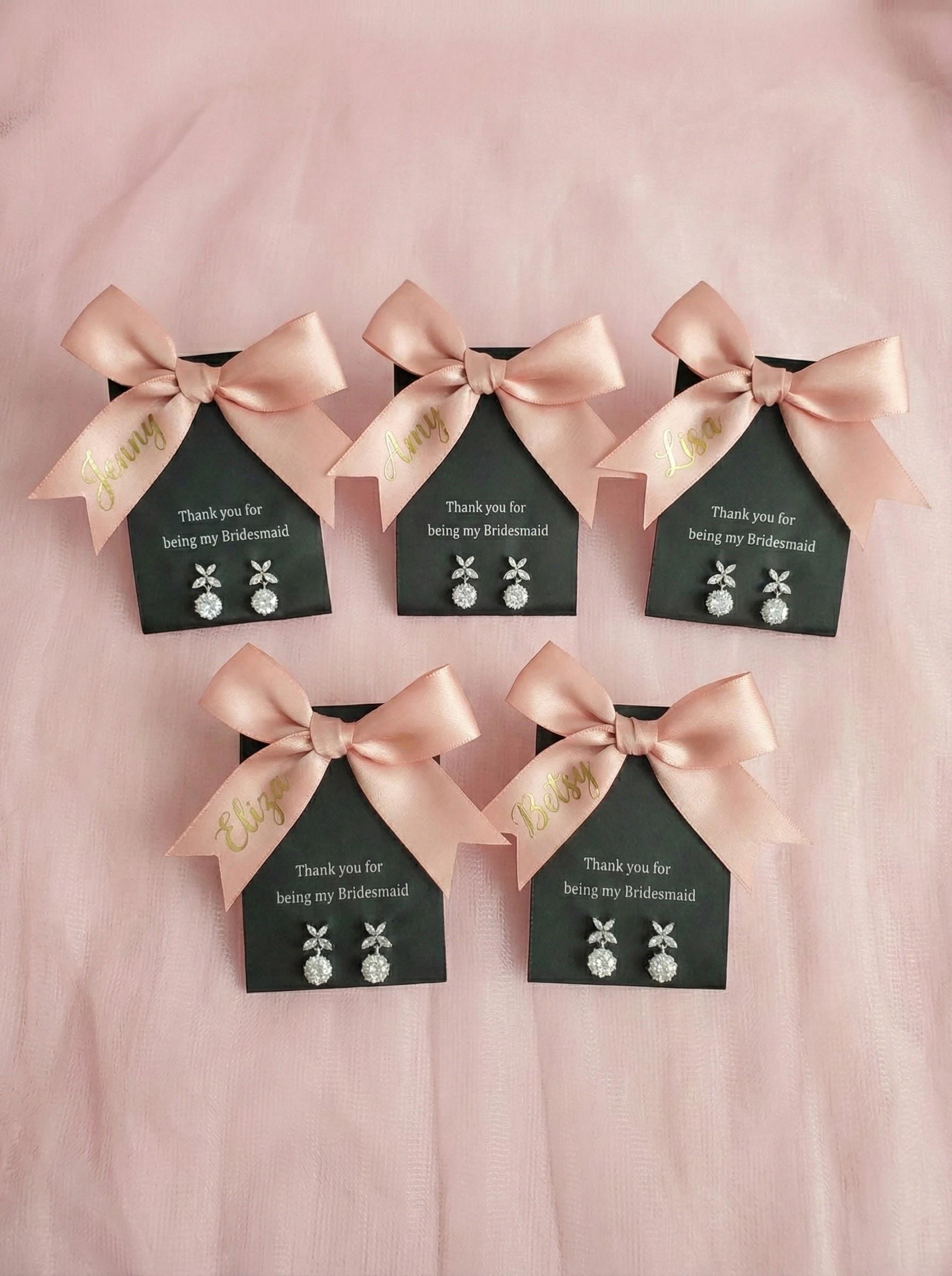 CZ Clover Drop Earrings Bridesmaid Proposal Gift for her custom name gift box personalized box Minimalist Bridal Jewelry Wedding Party Gift