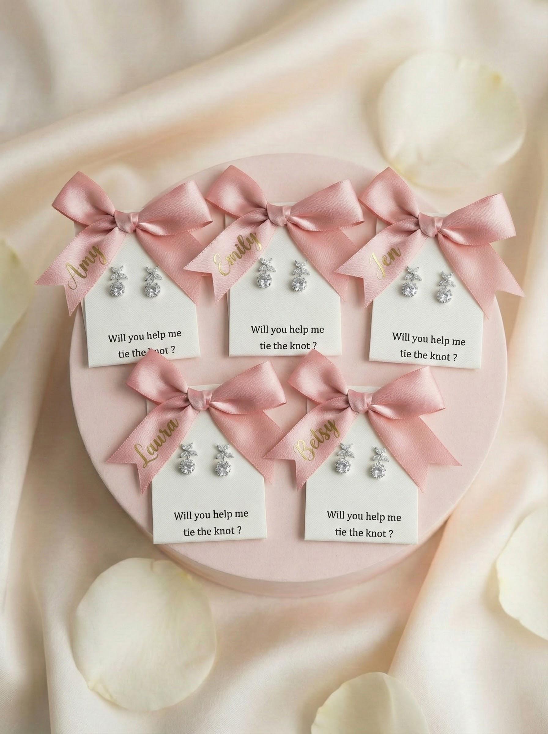 CZ Clover Drop Earrings Bridesmaid Proposal Gift for her custom name gift box personalized box Minimalist Bridal Jewelry Wedding Party Gift