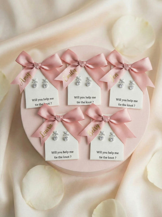 CZ Clover Drop Earrings Bridesmaid Proposal Gift for her custom name gift box personalized box Minimalist Bridal Jewelry Wedding Party Gift