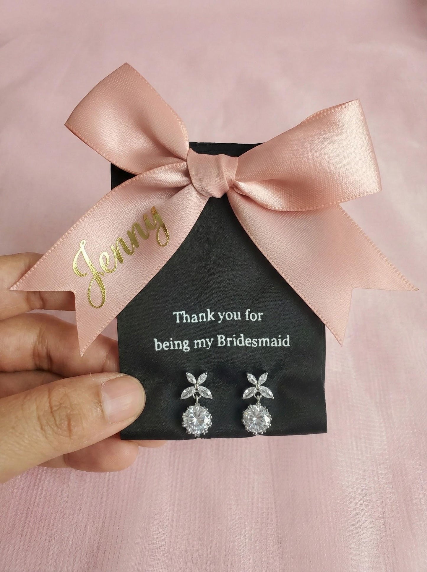 CZ Clover Drop Earrings Bridesmaid Proposal Gift for her custom name gift box personalized box Minimalist Bridal Jewelry Wedding Party Gift