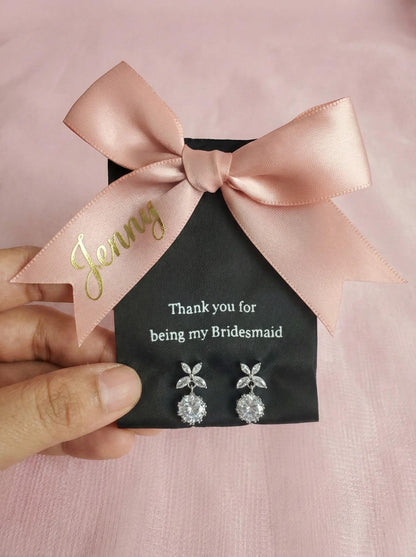 CZ Clover Drop Earrings Bridesmaid Proposal Gift for her custom name gift box personalized box Minimalist Bridal Jewelry Wedding Party Gift