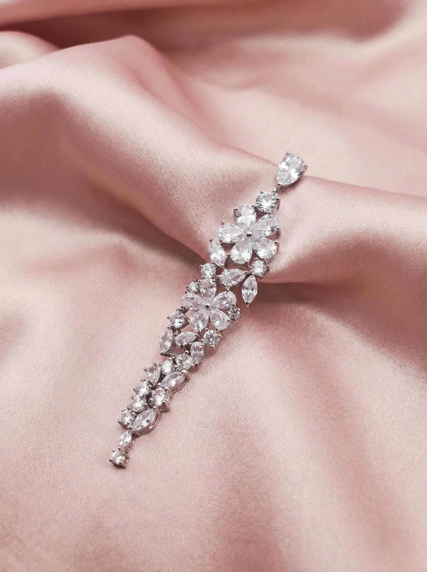 Silver earrings Long floral earrings for bride jewelry crystal earrings wedding earrings extra long earrings 2026 bridal earrings trendy