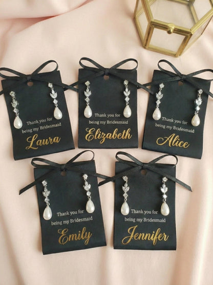 CZ & Pearl Teardrop Bridesmaid Earrings Bridal Earrings Silver Wedding Jewelry Bridesmaid Proposal Gift Mother of Bride Gift Box