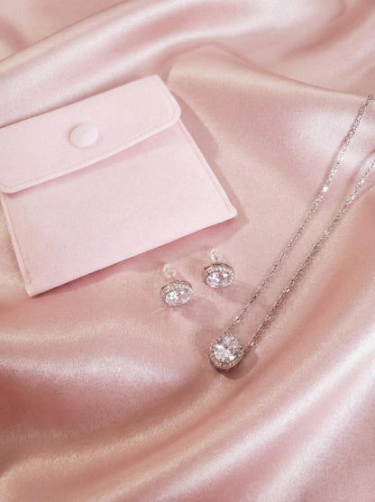 Silver stud earrings with matching necklace simple jewelery stud necklace bridesmaids stud earring gift for her women gift personalized gift