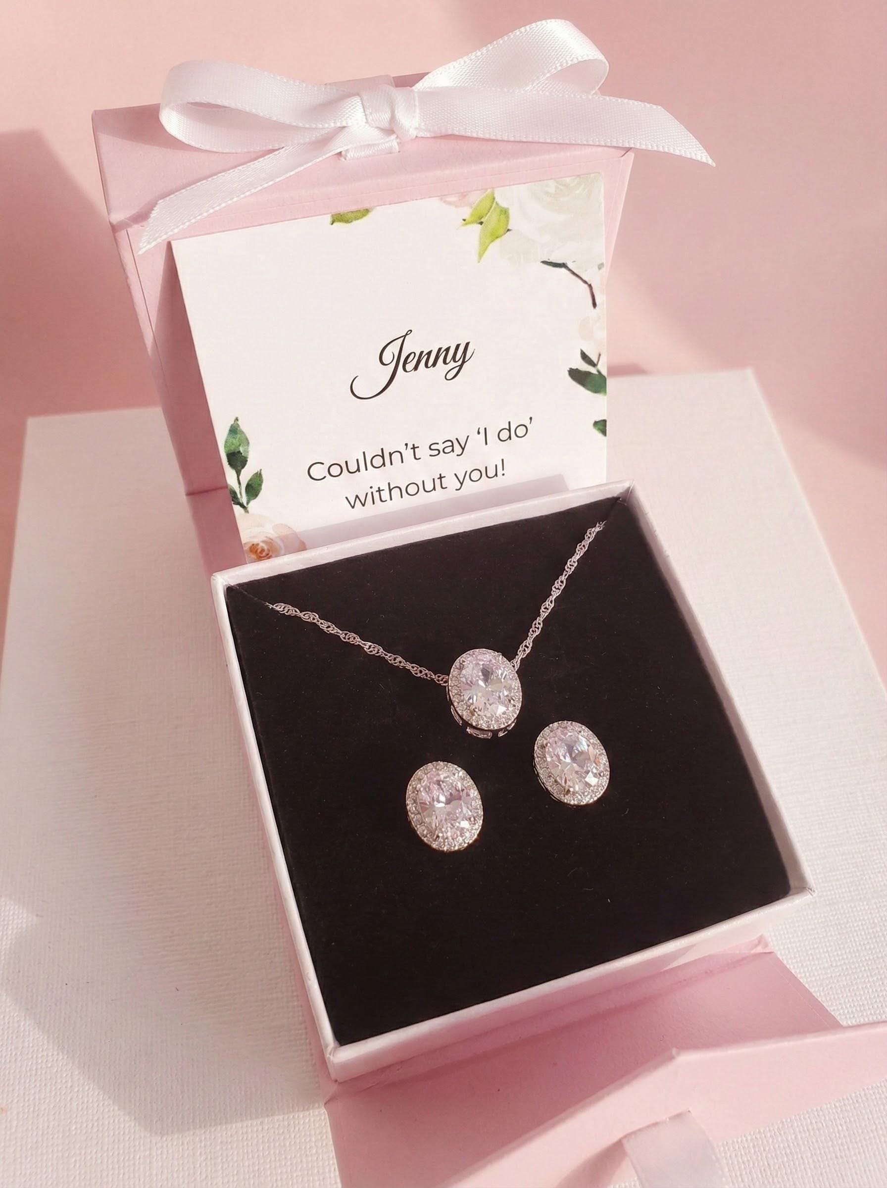 Silver stud earrings with matching necklace simple jewelery stud necklace bridesmaids stud earring gift for her women gift personalized gift