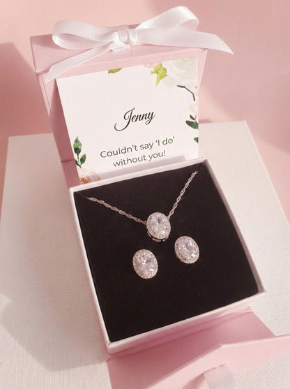 Silver stud earrings with matching necklace simple jewelery stud necklace bridesmaids stud earring gift for her women gift personalized gift