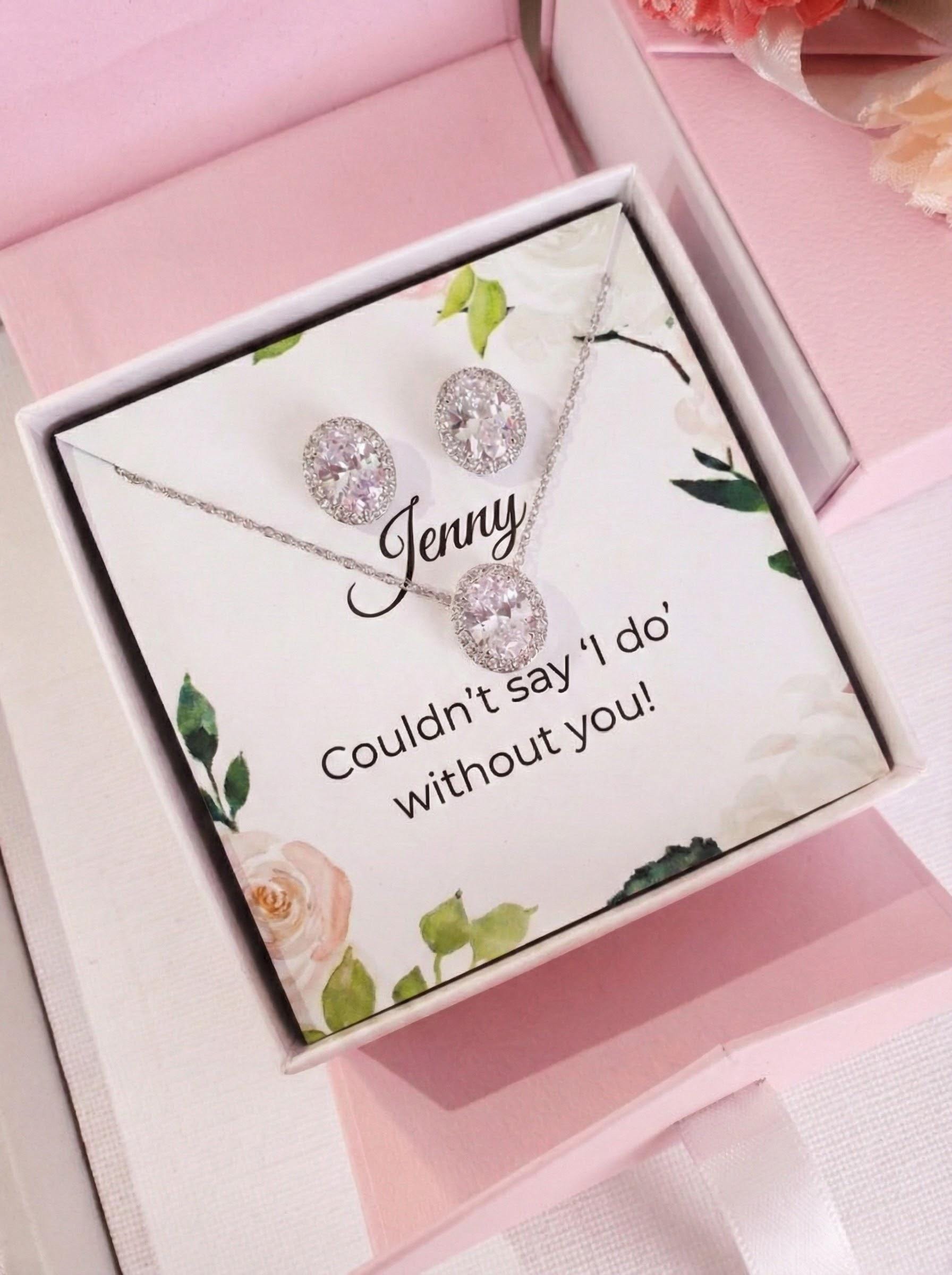 Silver stud earrings with matching necklace simple jewelery stud necklace bridesmaids stud earring gift for her women gift personalized gift