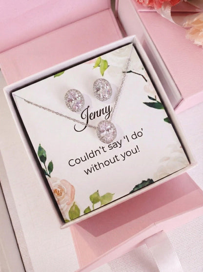 Silver stud earrings with matching necklace simple jewelery stud necklace bridesmaids stud earring gift for her women gift personalized gift