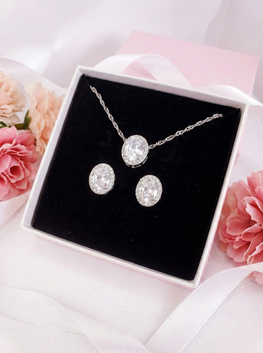 Silver stud earrings with matching necklace simple jewelery stud necklace bridesmaids stud earring gift for her women gift personalized gift