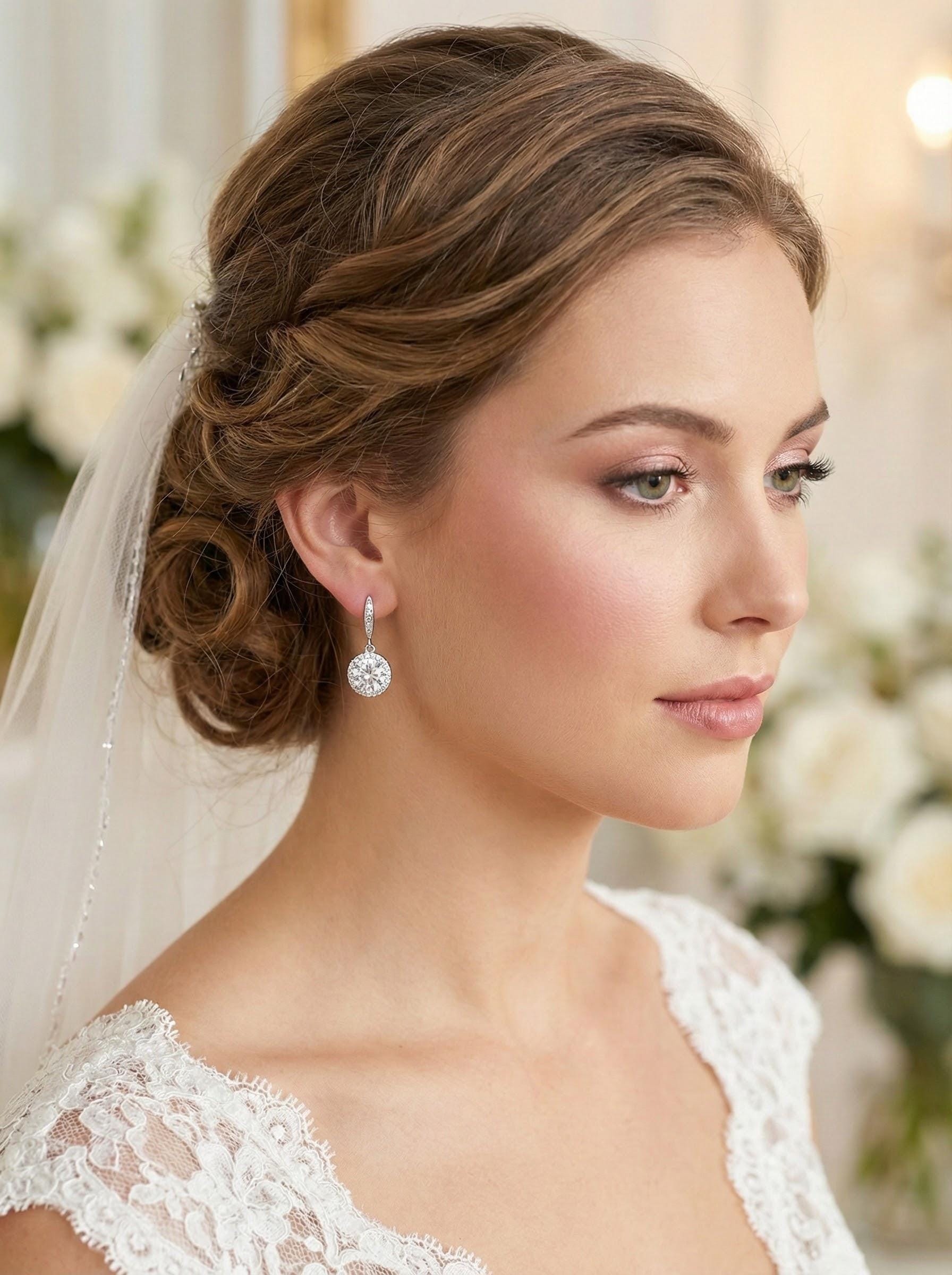 Bridesmaid Jewelry Gift Set • CZ Halo Earrings & Bracelet • Bridal Party Proposal Gift Silver Bridesmaids Gifts • Wedding Jewelry box