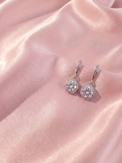 Bridesmaid Jewelry Gift Set • CZ Halo Earrings & Bracelet • Bridal Party Proposal Gift Silver Bridesmaids Gifts • Wedding Jewelry box