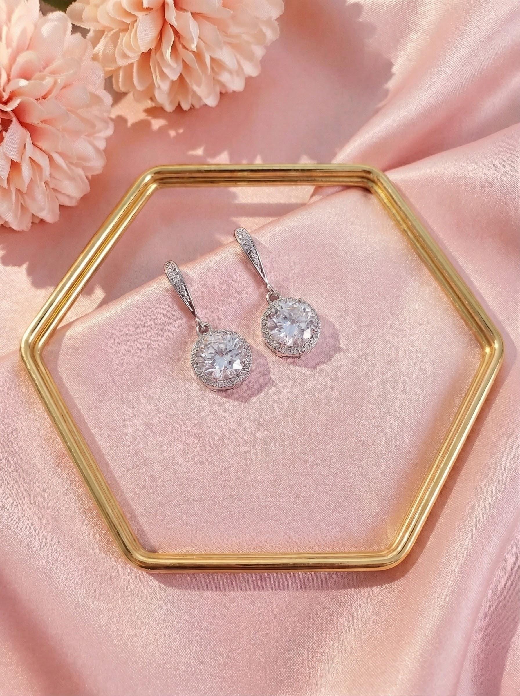 Bridesmaid Jewelry Gift Set • CZ Halo Earrings & Bracelet • Bridal Party Proposal Gift Silver Bridesmaids Gifts • Wedding Jewelry box