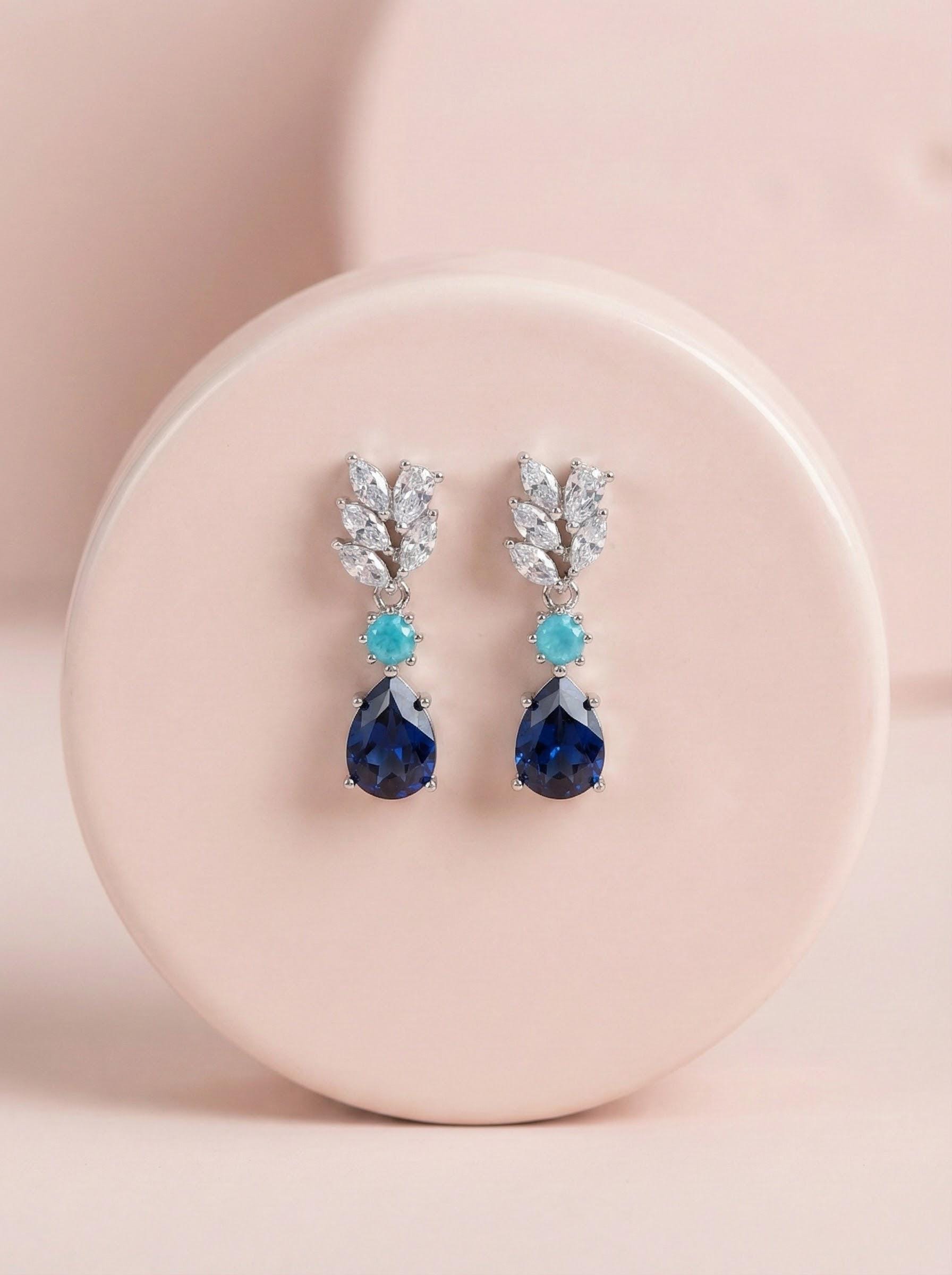 Something Blue Bridesmaid Earrings – Sapphire CZ Drop Gift Box Blue Crystal Bridal Earrings – Bridesmaid Proposal or Thank-You Gift