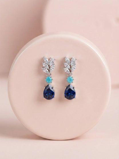 Something Blue Bridesmaid Earrings – Sapphire CZ Drop Gift Box Blue Crystal Bridal Earrings – Bridesmaid Proposal or Thank-You Gift