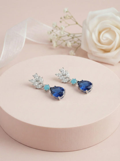 Something Blue Bridesmaid Earrings – Sapphire CZ Drop Gift Box Blue Crystal Bridal Earrings – Bridesmaid Proposal or Thank-You Gift