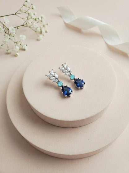 Something Blue Bridesmaid Earrings – Sapphire CZ Drop Gift Box Blue Crystal Bridal Earrings – Bridesmaid Proposal or Thank-You Gift