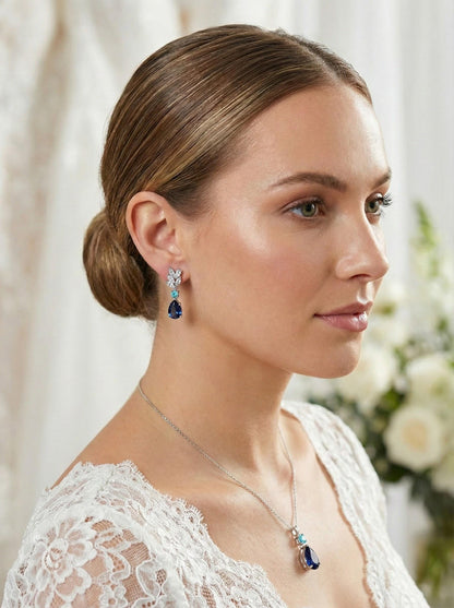 Something Blue Bridesmaid Earrings – Sapphire CZ Drop Gift Box Blue Crystal Bridal Earrings – Bridesmaid Proposal or Thank-You Gift