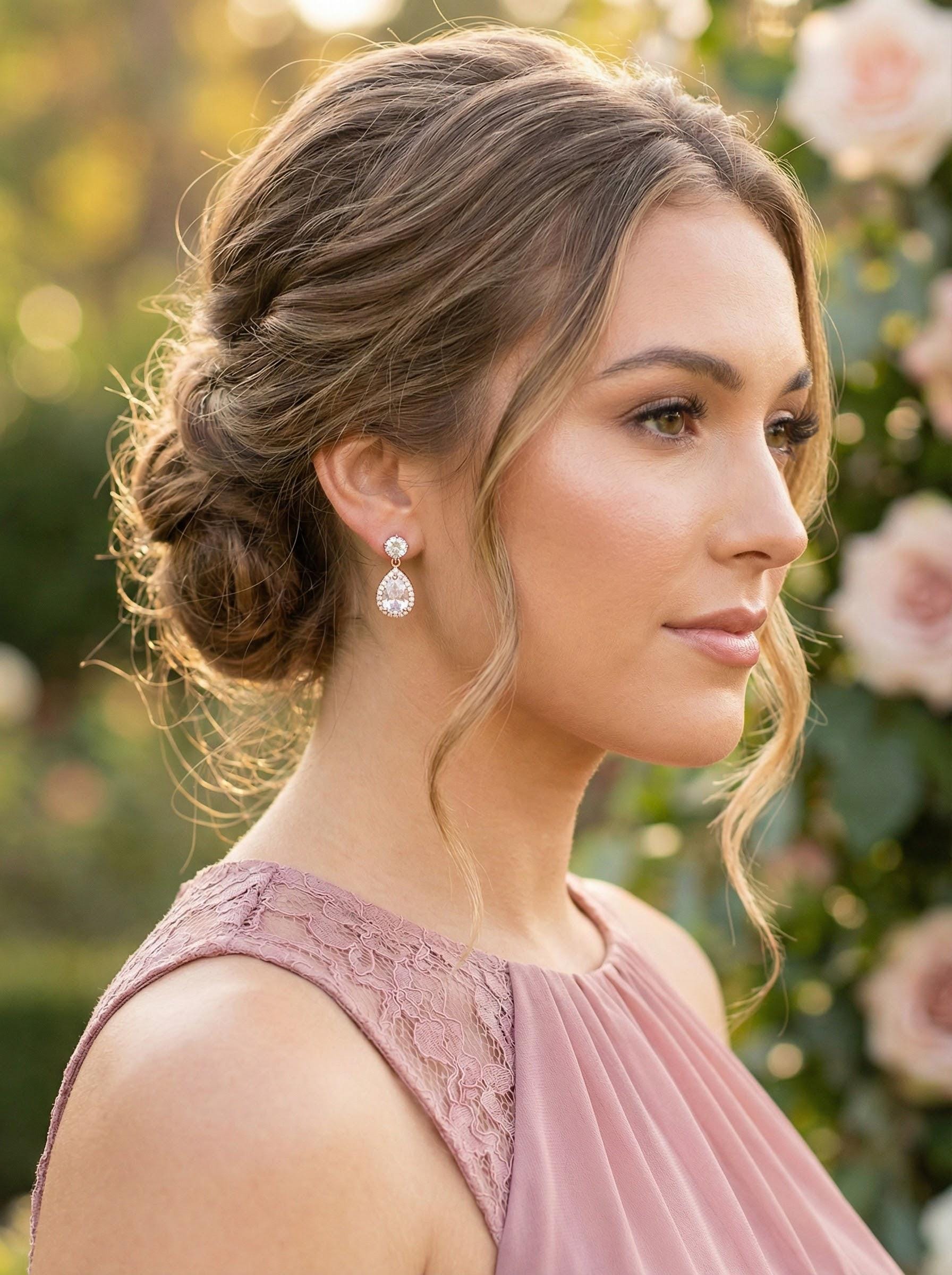 Personalized Bridesmaid Gift Set • CZ Teardrop Earrings & Bracelet • Custom Name Card • Bridesmaid Proposal Jewelry • Wedding Party Gifts