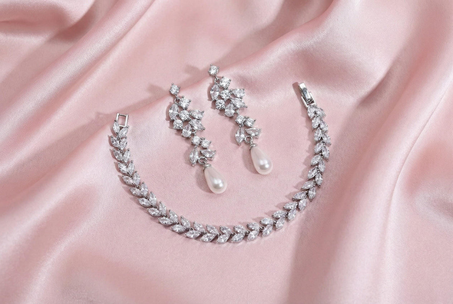 Long Bridal Earrings • Sparkling Wedding Drop Earrings • Bride Earrings for Wedding Day Gift earrings with pearl drop