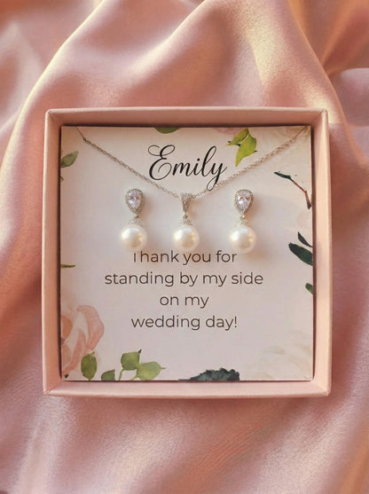 Pearl gift pearl earrings gift set bridalparty gift bridesmaids proposal gift set jewelry gift for her women jewelry gift
