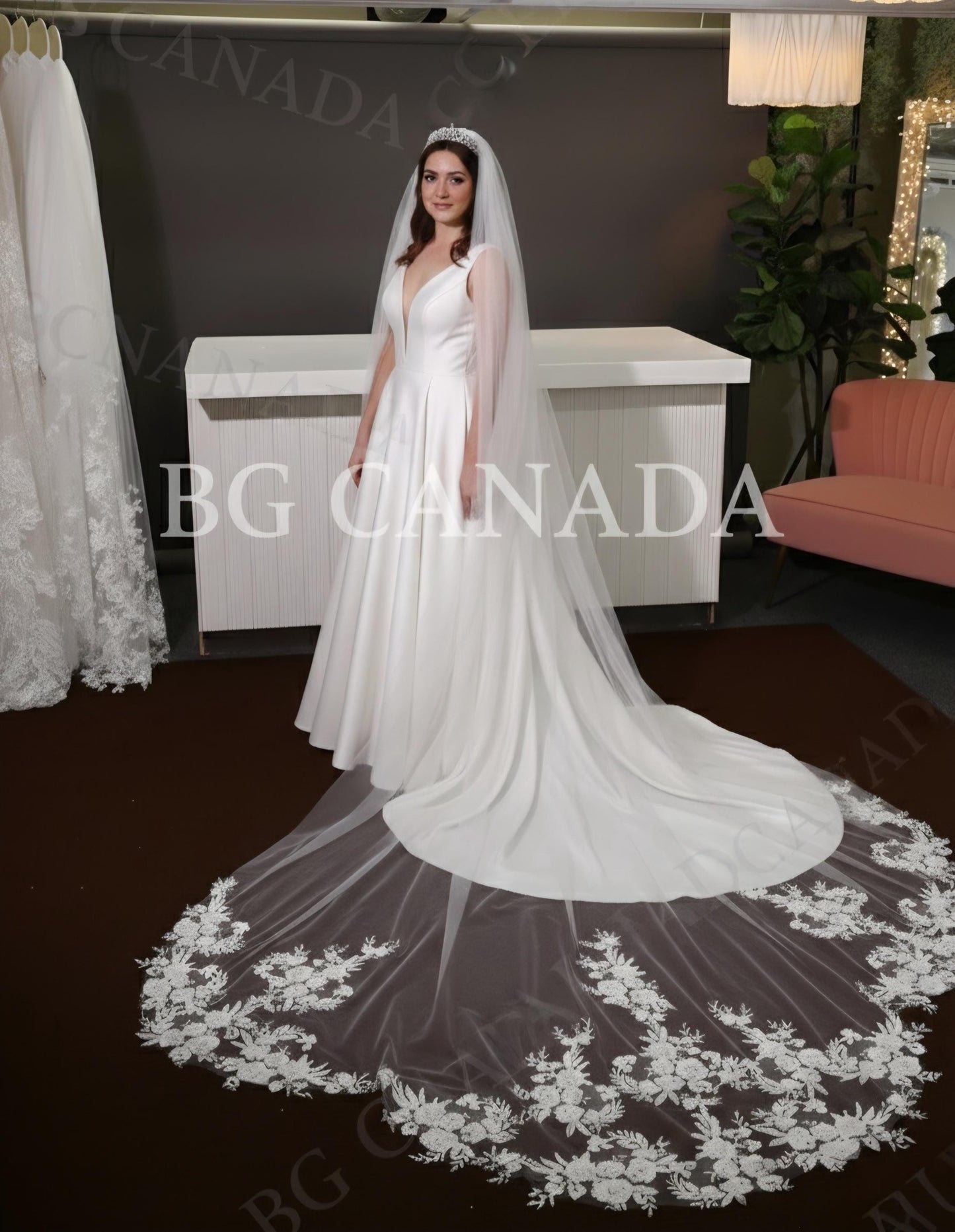 Floral Lace Wedding Veil, Scalloped Edge, Extra Wide