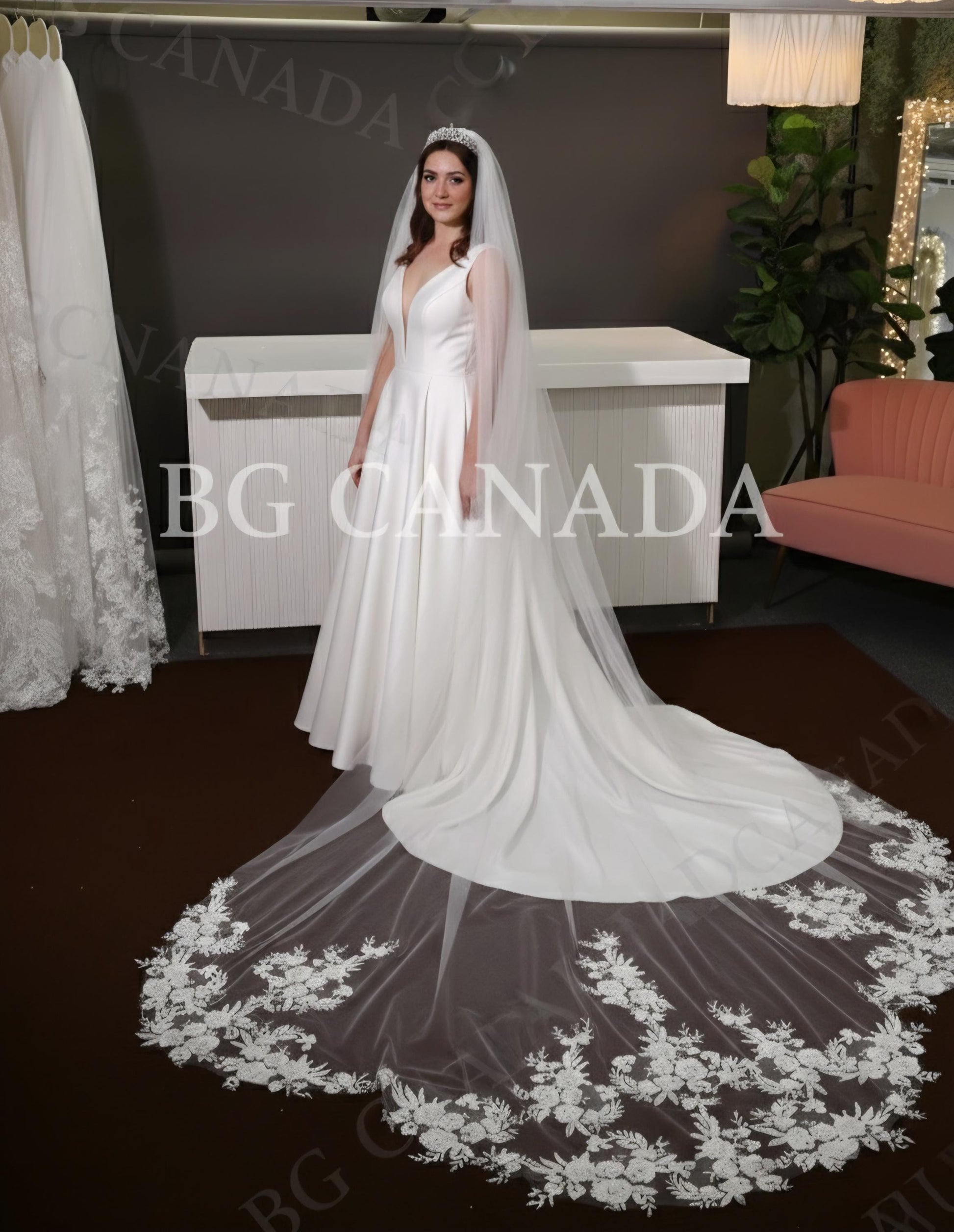 Floral Lace Wedding Veil, Scalloped Edge, Extra Wide
