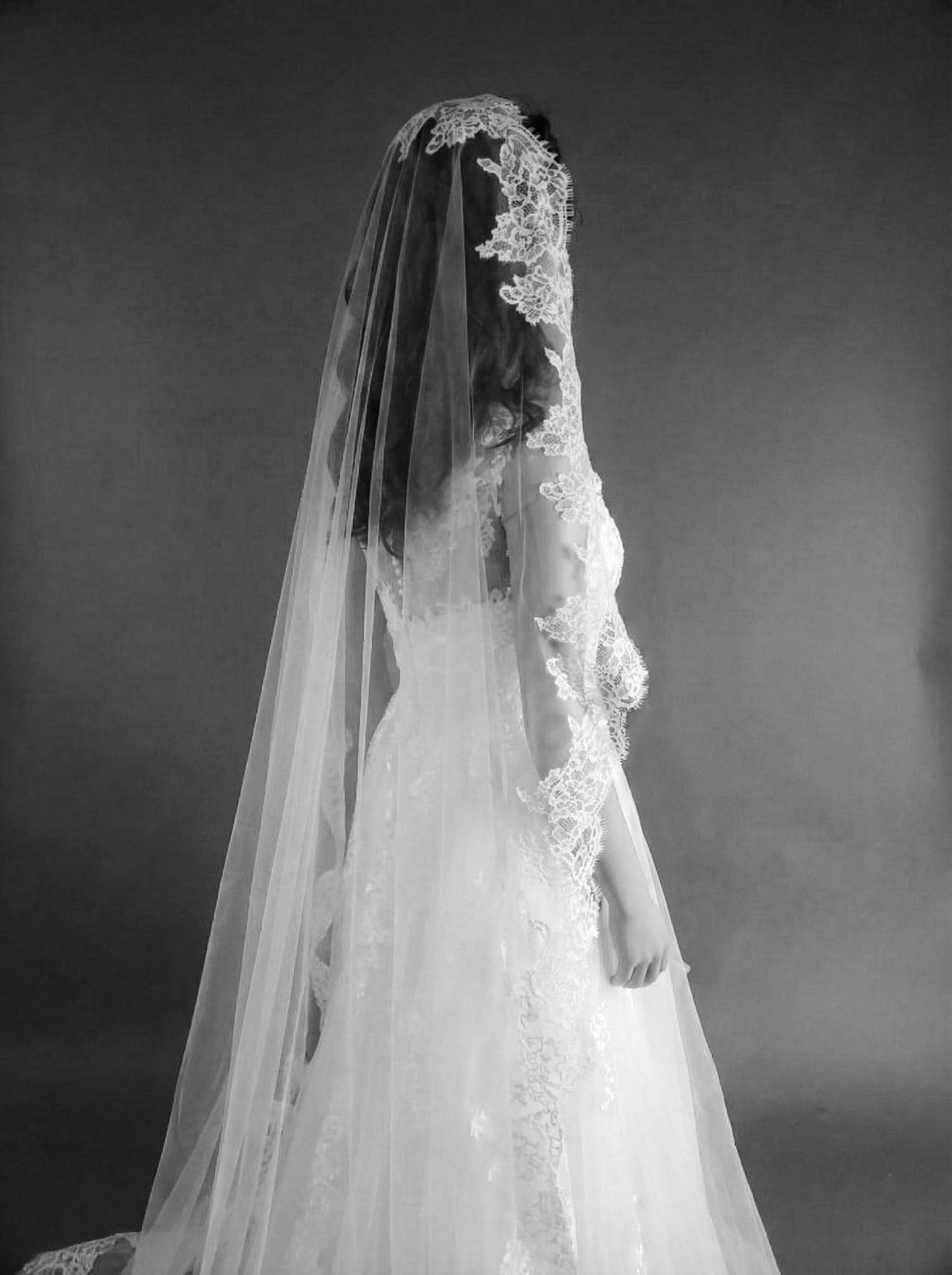 Spanish Mantilla Veil with Eyelash Lace Edge Scalloped Bridal Style for Cathedral Weddings