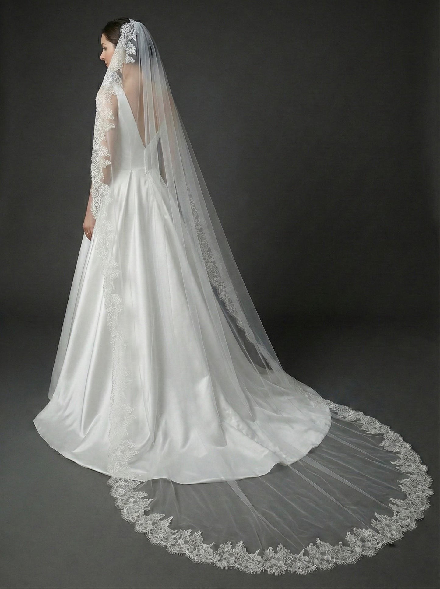 Spanish Mantilla Veil with Eyelash Lace Edge Scalloped Bridal Style for Cathedral Weddings