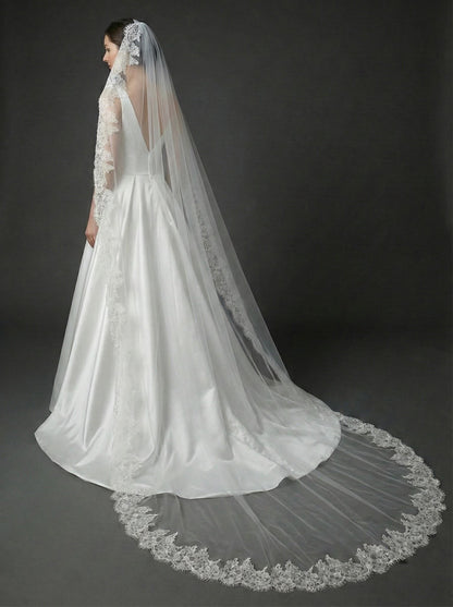 Spanish Mantilla Veil with Eyelash Lace Edge Scalloped Bridal Style for Cathedral Weddings