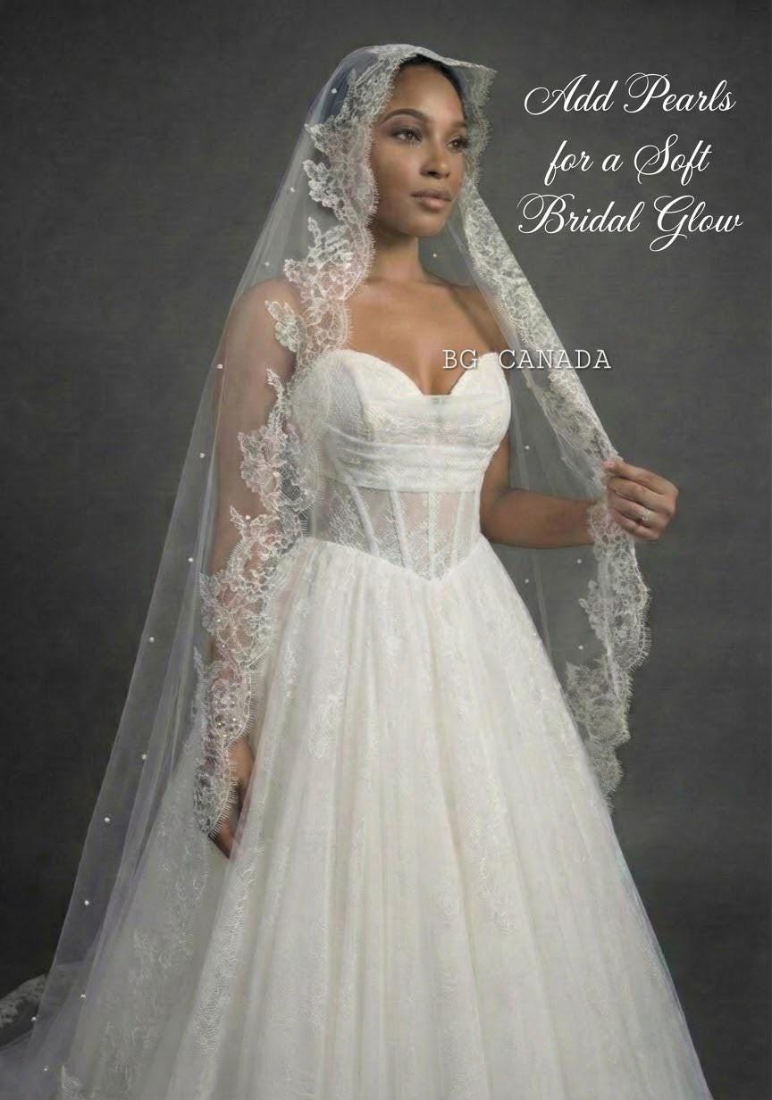 Spanish Mantilla Veil with Eyelash Lace Edge Scalloped Bridal Style for Cathedral Weddings