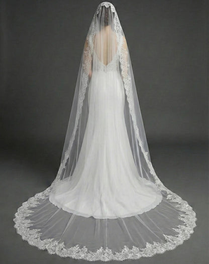 Spanish Mantilla Veil with Eyelash Lace Edge Scalloped Bridal Style for Cathedral Weddings